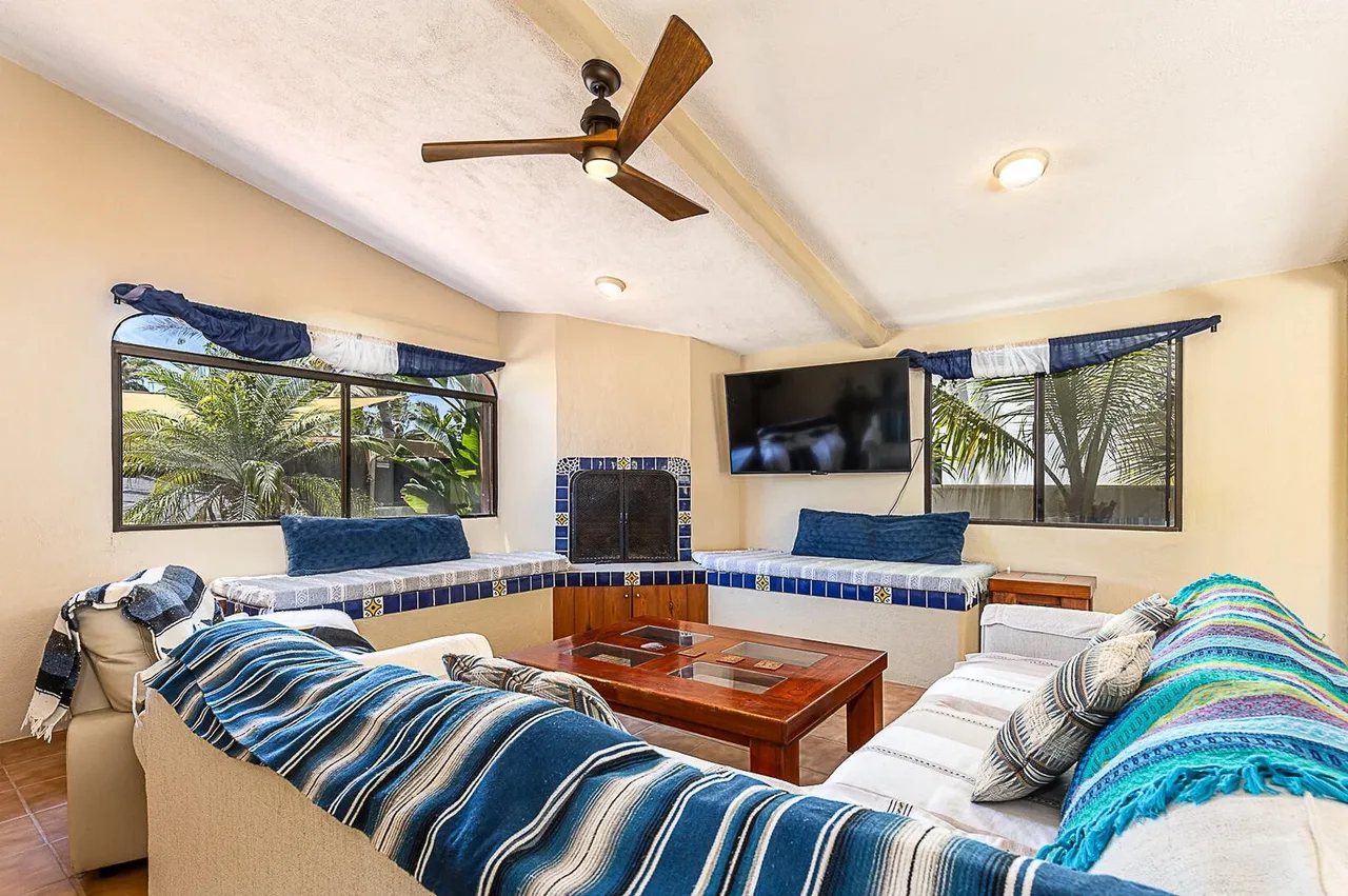 Living Room w/ fireplace at Casa Solimar in Cerritos